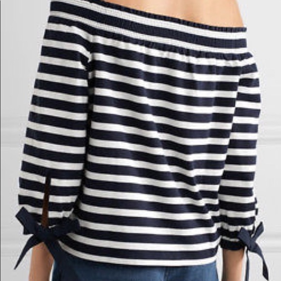 NWT J. Crew Navy & White Off-the-Shoulder Top - Picture 4 of 8